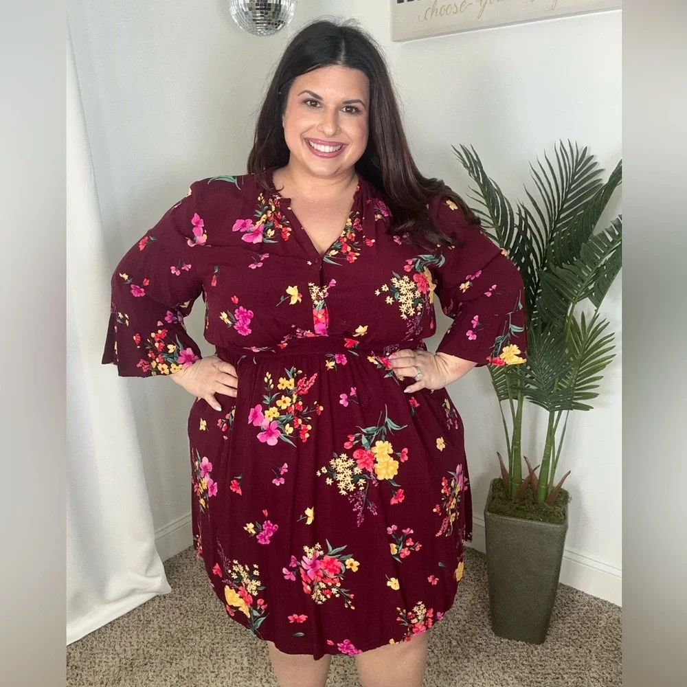 Plus Floral Ruffle Sleeve Spring/Summer Dress